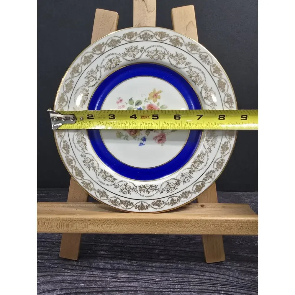 Vintage Atlas China NY ATS46 Salad Plate Cobalt Blue & 22K Gold Filigree 1940's